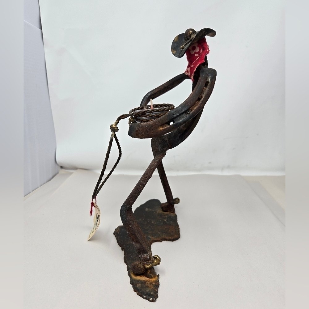 Cheyenne Artworks Steel Horse Shoe Artwork Cowboy Rangling Candle Holder Rustic - Picture 3 of 13